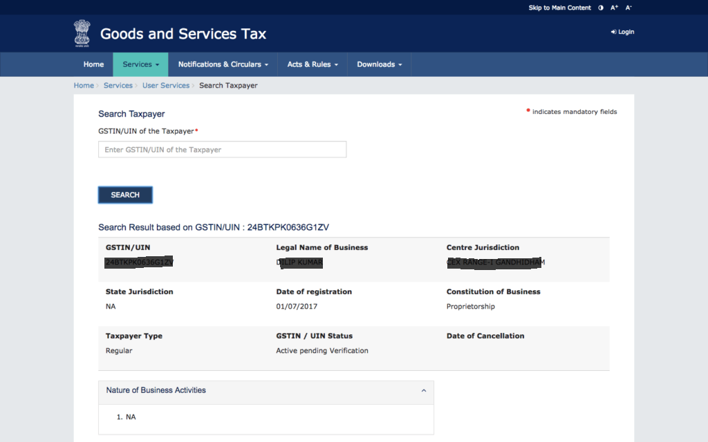 How to check GST number details?