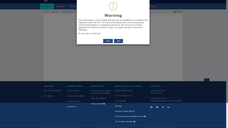 Warning while enrolling on GST portal